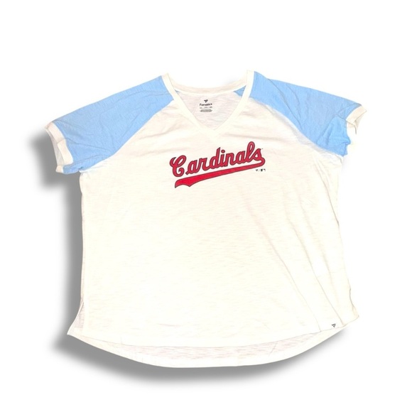NWT FANATICS St. Louis Cardinals White/Light Blue Slub Raglan V-Neck T-Shirt 3XL - Picture 6 of 16